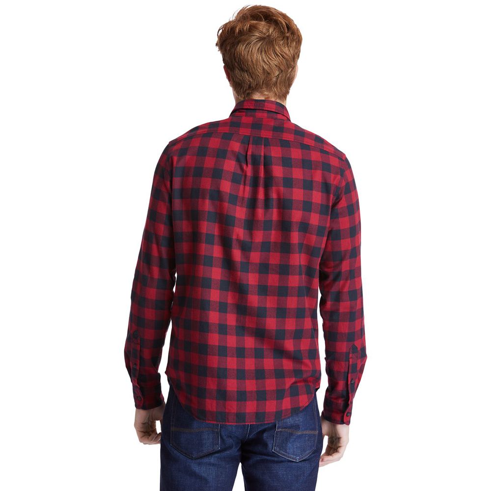 Camasi Timberland Barbati Rosii/Negrii - Nashua River Long-Sleeve Flannel Check - Romania - VXQYAJ35